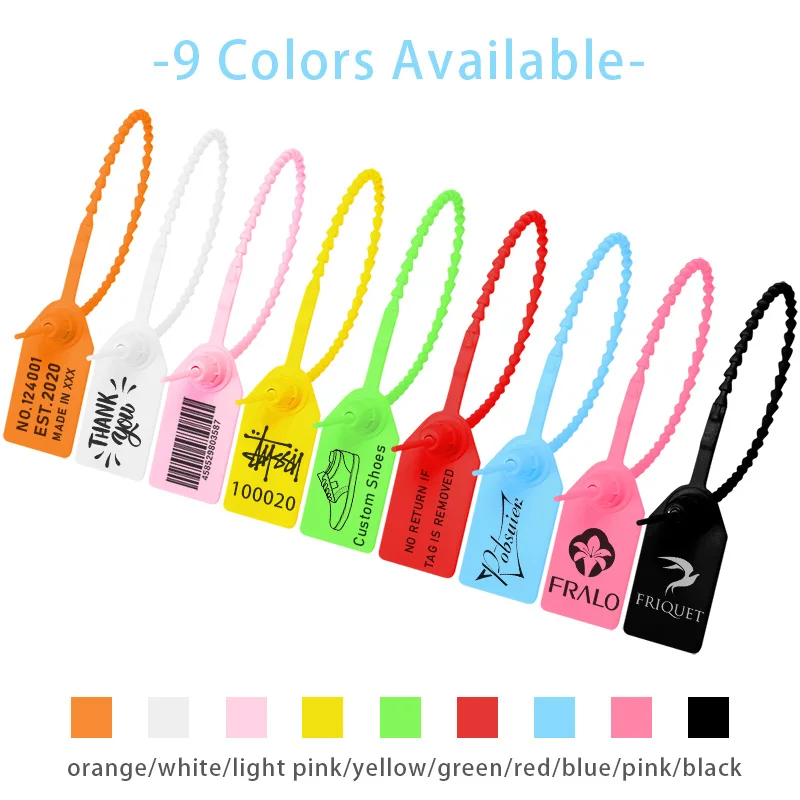 100 Custom Print Hang Tags Beaded Plastic Cable Zip Ties Garment Clothing Shoe Bag Security Brand Logo Tag Label Seal 250mm/9.8\