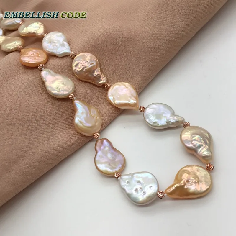 baroque pearl choker statement necklace mixed color round teardrop flat shape natural freshwater pearls red golden 3mm beads