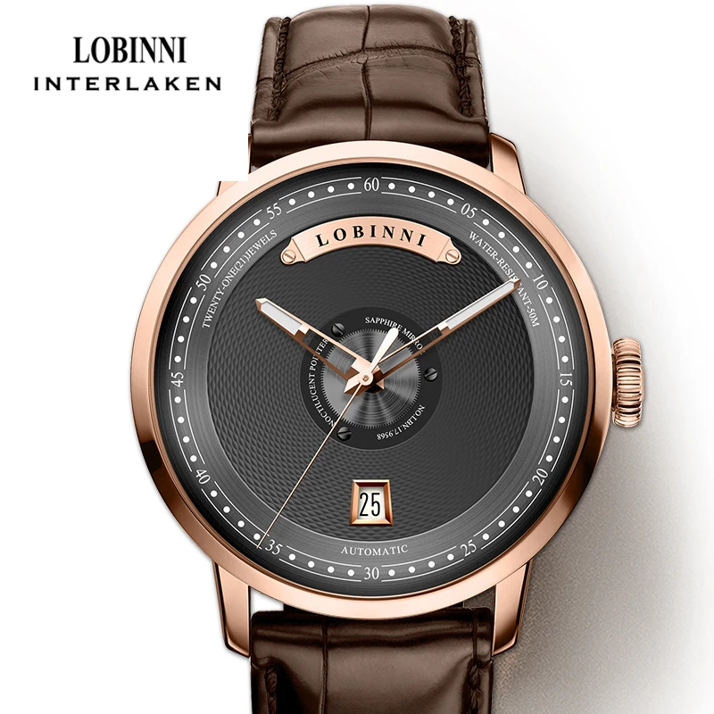 LOBINNI люксовые бренды мужские автоматические механические часы кожаный ремешок с сапфировым стеклом водонепроницаемые наручные часы с датой
