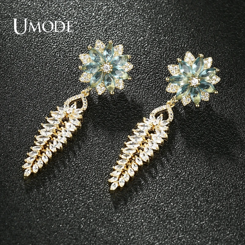 

UMODE Newest CZ Zirconia Crystal Flowers Drop Earrings for Elegant Women Bridal Wedding Jewelry Party Earring Gift UE0721