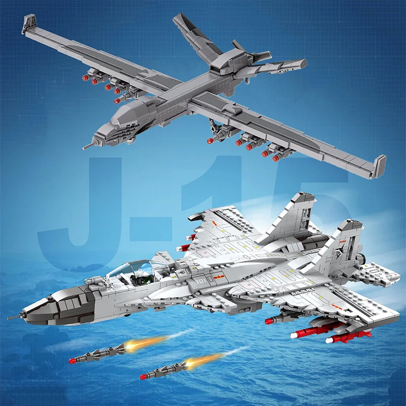 

Military 1066Pcs Carrier Fighter J15 Aircraft Model Building Blocks 738Pcs Wing Loong UAV Airplane With Missile Bricks Toys Gift