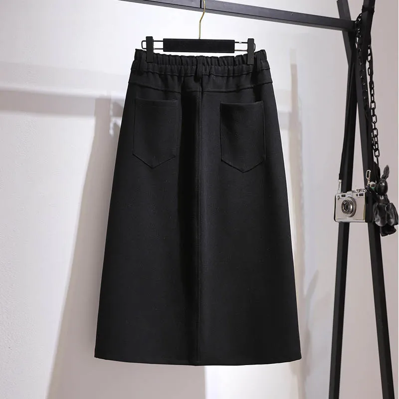 150Kg Plus Size Women\'s Spring Autumn Split Woolen One-Step Skirt 6XL 7XL 8XL 9XL 10XL A-Line Package Hip Skirt Black Gray