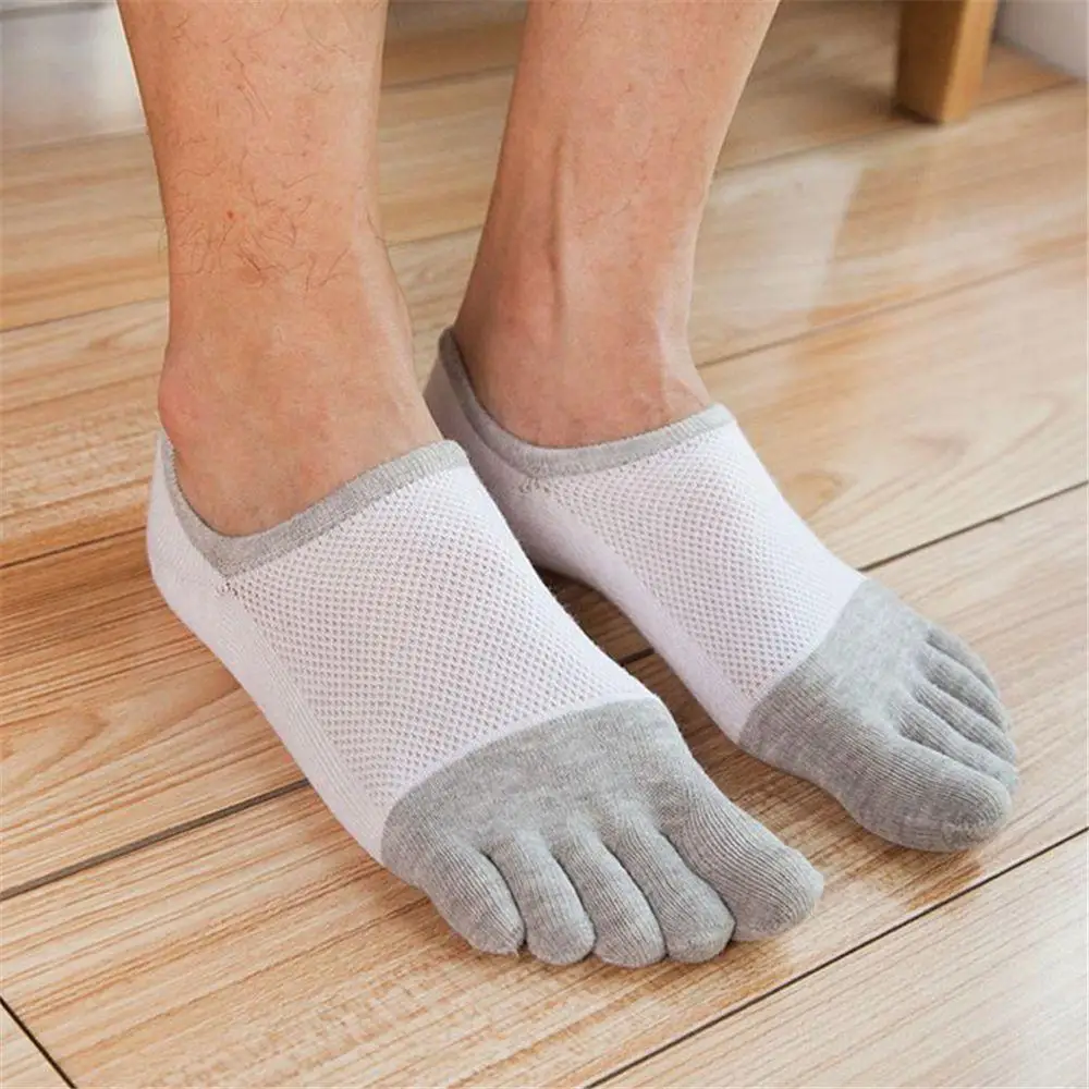 Chaussettes antidérapantes en coton pour hommes, 1 paire, chaussettes courtes invisibles respirantes à cinq doigts