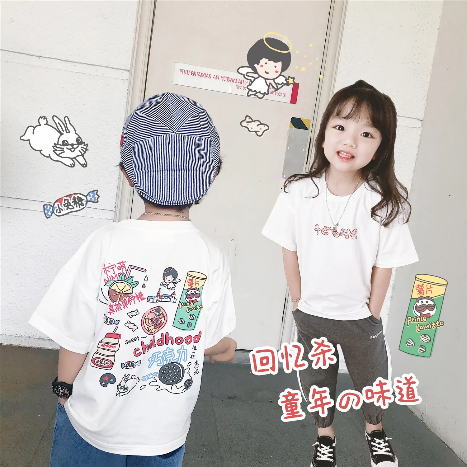 Tonytaobaby Children Summer New Snacks Printed Pure Cotton Short-sleeved T-shirt