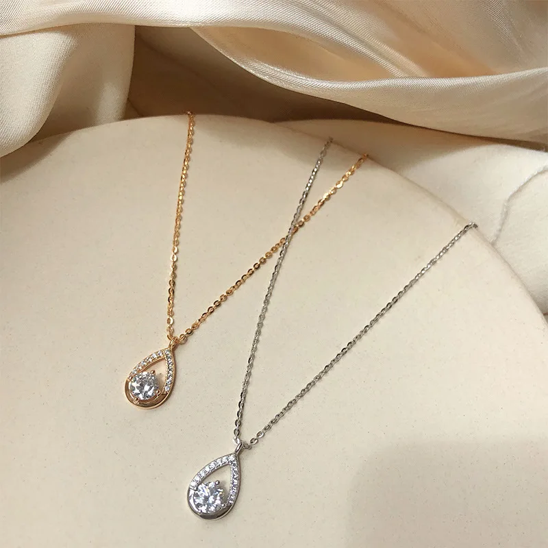 Fashion 925 Sterling Silver Water Drop Necklace Sparkling Zircon Pendant Romantic Woman Engagement Birthday Jewelry Gift