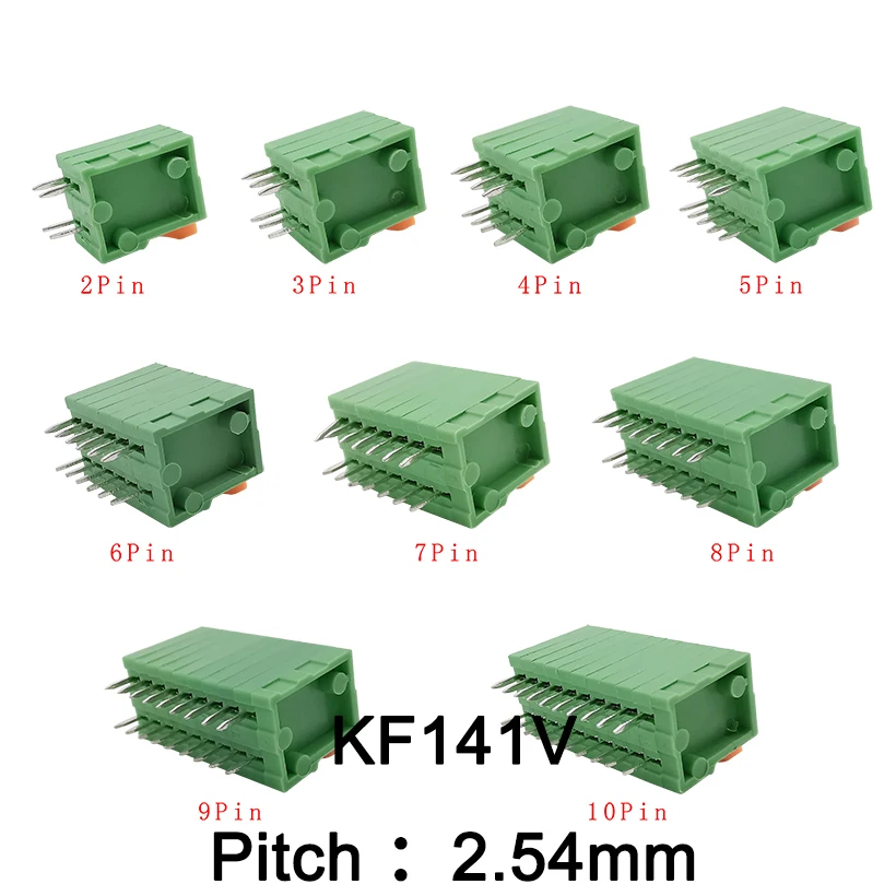 10Pcs KF141R KF141V PCB Spring Screwless Terminal Block 2.54mm 2/3/4/5/6/7/8/9/10 Pin Straight / Bent Foot PCB Mount Connector