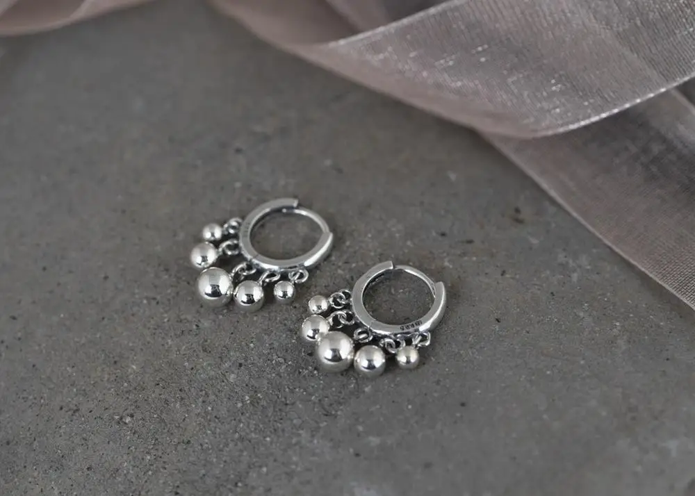 Handmade 100% 925 Silver Women Earrings Thailand Silver Hoop Earrings Pure Silver Bohemia Earrings