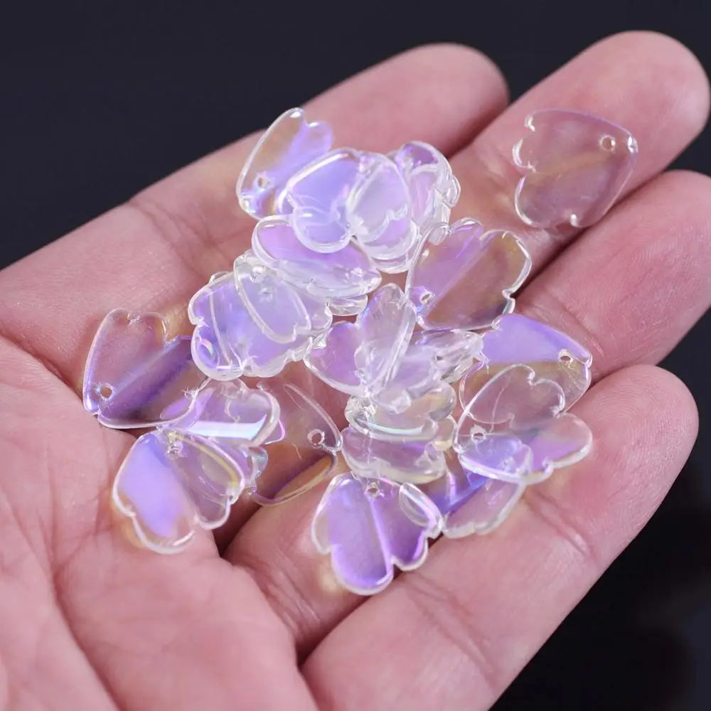 10pcs Clear AB Petal Shape Crystal Glass Loose Crafts Beads Top Drilled Pendants for Earring Jewelry Making DIY Crafts