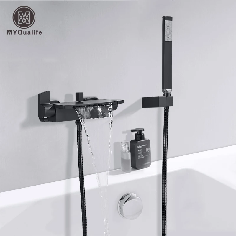 MYQualife Matte Black Bathroom Faucet 2 Function Bathtub Facuet  Wall Mounting Cold and Hot Shower Faucet Waterfall