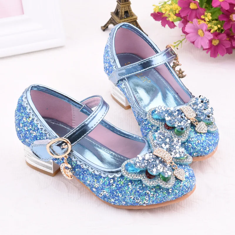 Princess Shoes Infant Kids Baby Girls Crystal Bling Bowknot Single Sandal Solid Buckle Strap Children\'s Shoes Girls B611