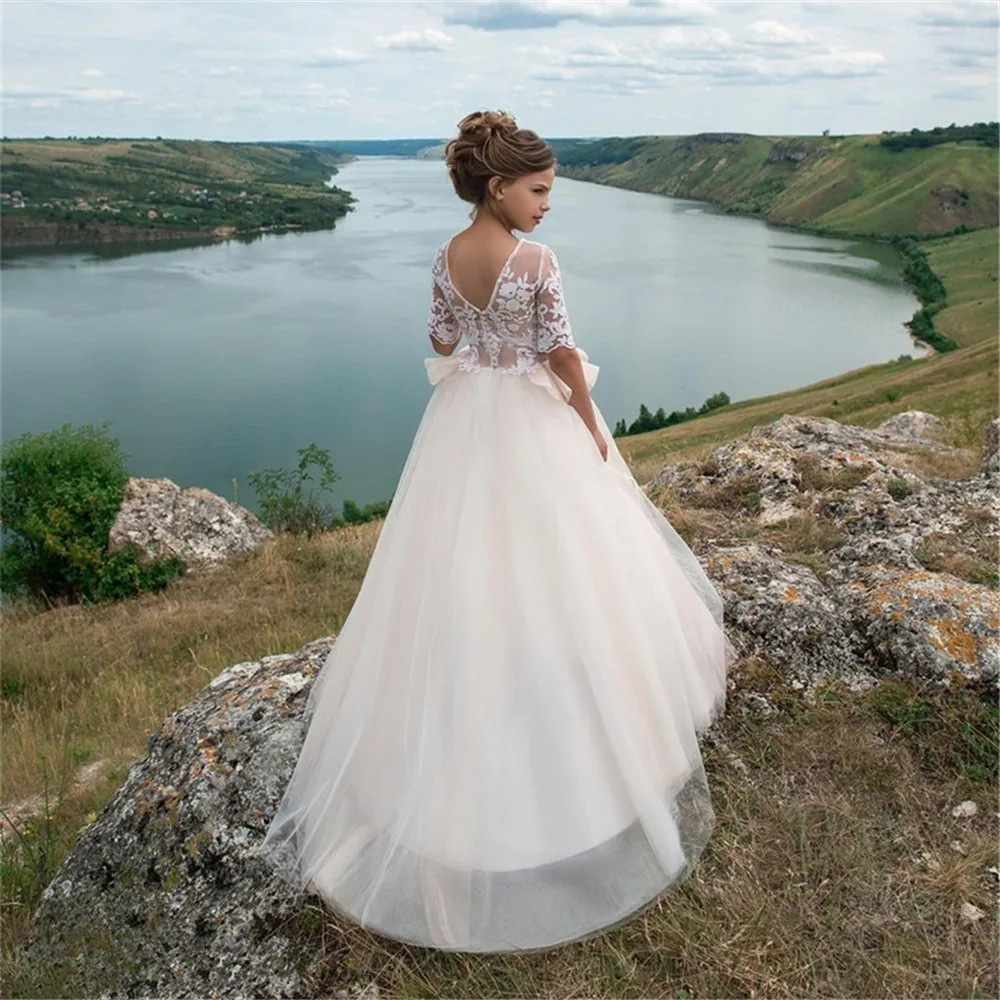 Abiti da ragazza di fiore a strati pizzo prima comunione bambini abito da festa di nozze bambino compleanno principessa occasioni speciali indossa