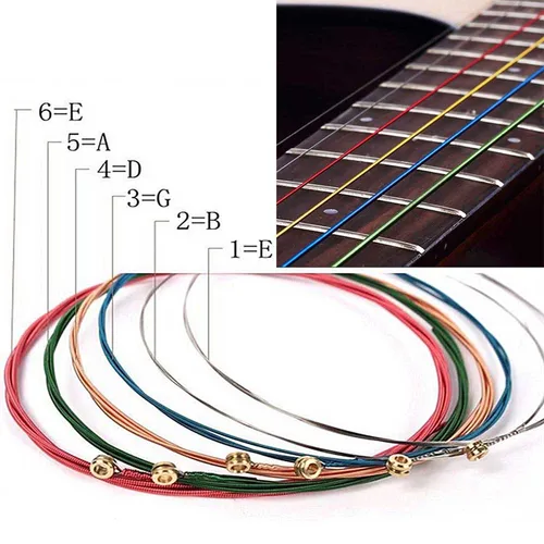 Cuerdas de guitarra acústica multicolor 6 unids/set cuerdas de guitarra coloridas arcoíris E-A para guitarra folclórica acústica guitarra clásica