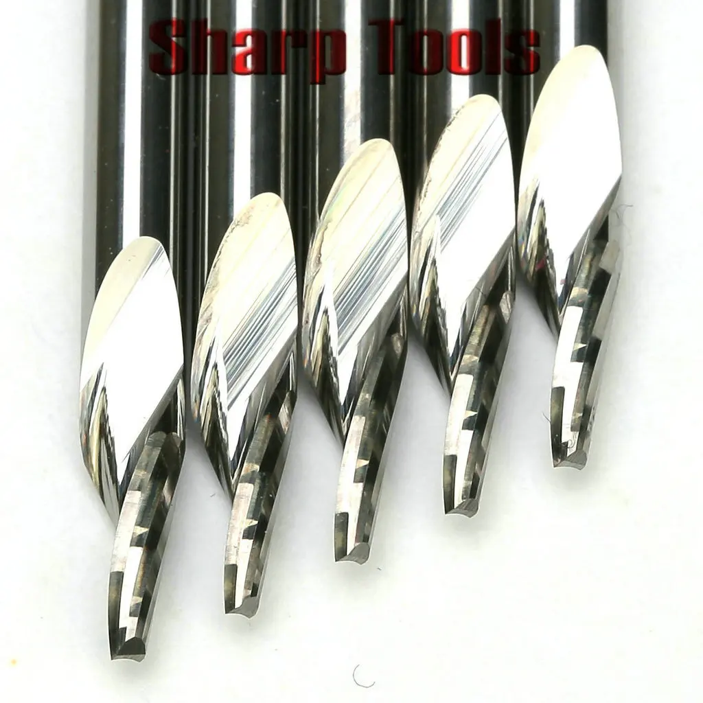 Mata bor Spiral, 5 buah 3.175x0.1mm 20 sudut 1 seruling V baja Tungsten karbida padat alat ukir mata bor Router pada logam