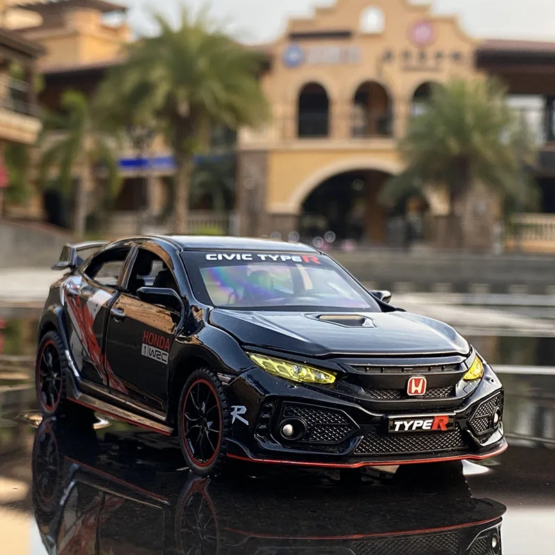 Coche de aleación de TYPE-R HONDA CIVIC 1:32, vehículo deportivo de Metal, fundido a presión, colección de sonido y luz, regalo para niños