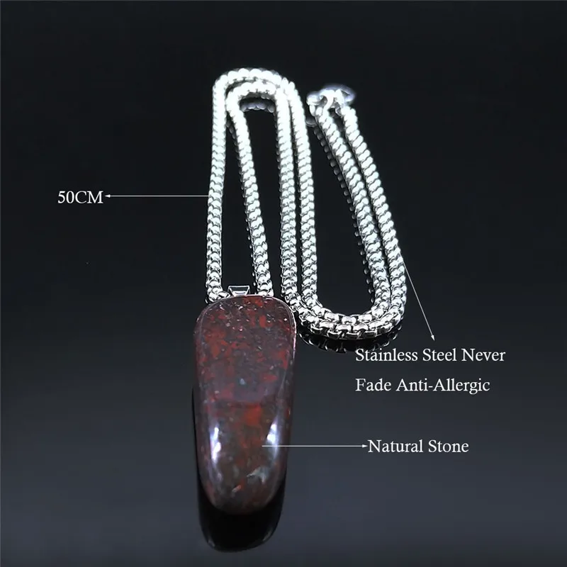 Irregular Bloodstone Pendant Necklace Stainless Steel Chain Gem Stone Healing Energy Necklace Jewelry Reiki Healing Gift NDD19-2