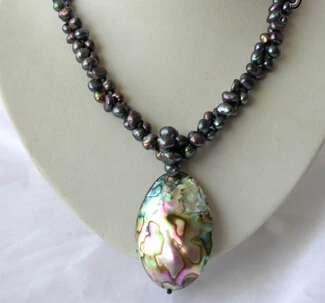 

Jewelr 2strands baroque black pearl necklace abalone shell pendant