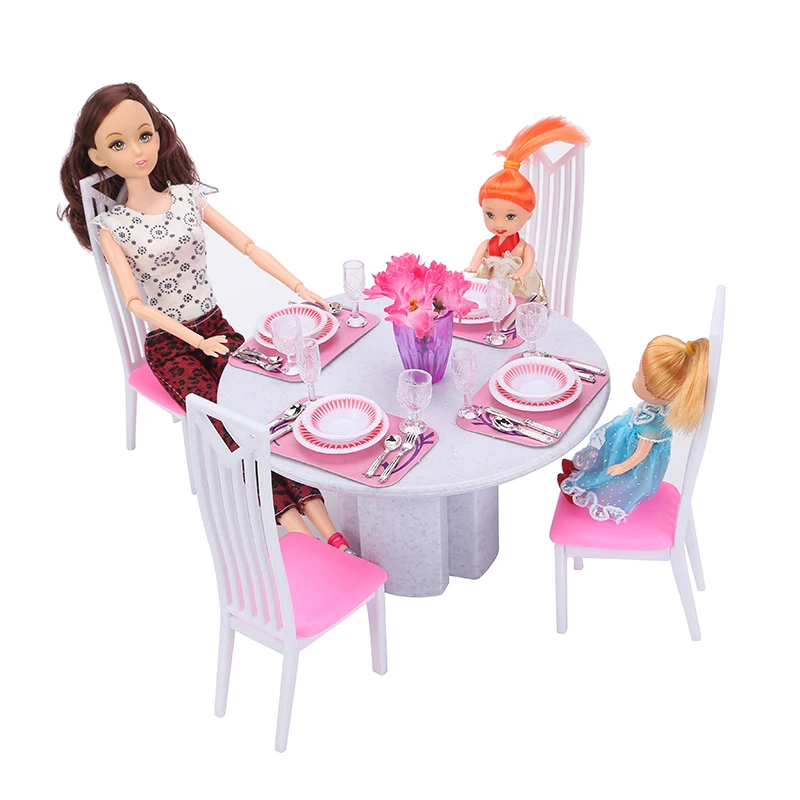 

New for barbie furniture mini dining table chair play set doll house 1/6 bjd bonecas home accessories toy living room Girl gift