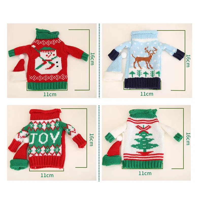 Christmas Decorate Red Wine Beer Knitting Sweater Bottle Sets Cover Family Hotel Restaurant Used 4pcs /lot