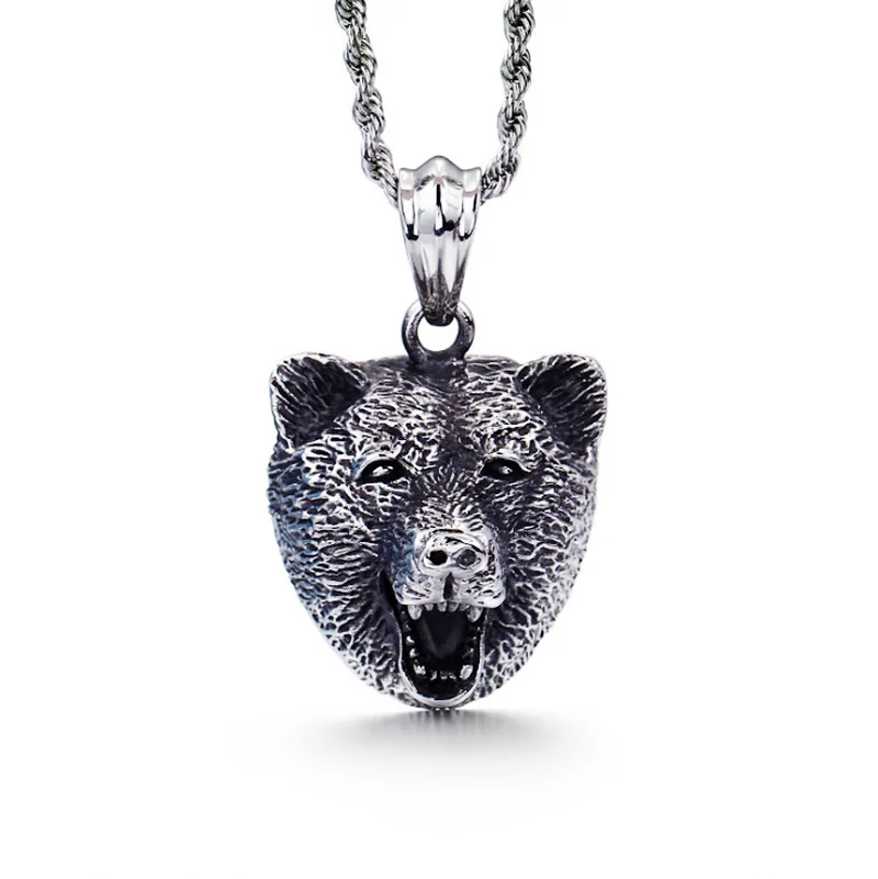 Retro Nordic Wildlife Bear Head High Quality Metal Pendant Necklace for Men Personalized Rock Party Punk Jewelry