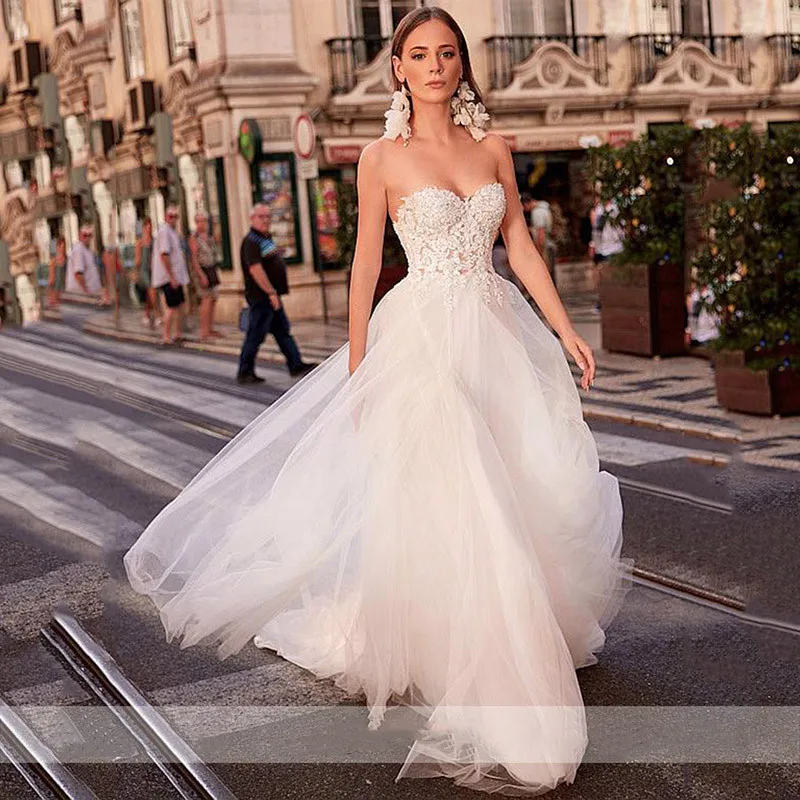 Vestidos de casamento vintage, princesa sem mangas A-Line, tule marfim, vestidos de noiva abertos, querida, verão, 2022