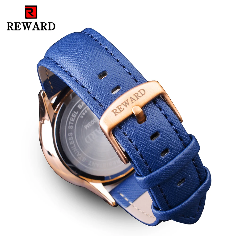 Quartz Watch for Men Top Brand Luxury REWARD VIP Blue Dial Men\'s Wristwatch Clock Business Waterproof Chronograph Leather Watch