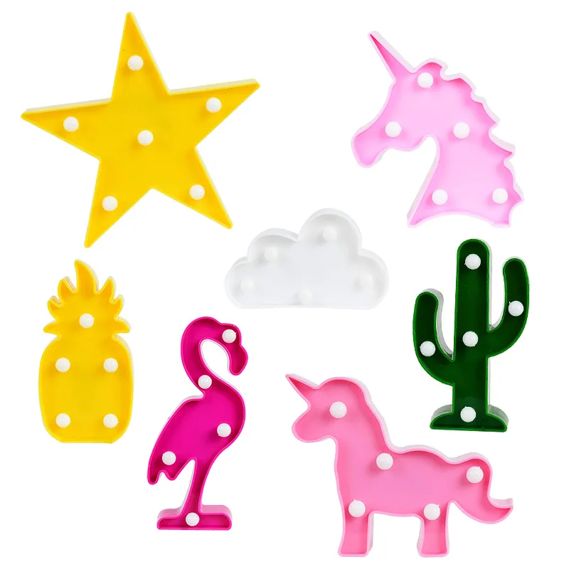 Cartoon Night Lights Flamingo Unicorn Cloud Cactus Pinapple Star Shape LED Table Lamp for Children\'s Bedroom Lighting Decoration