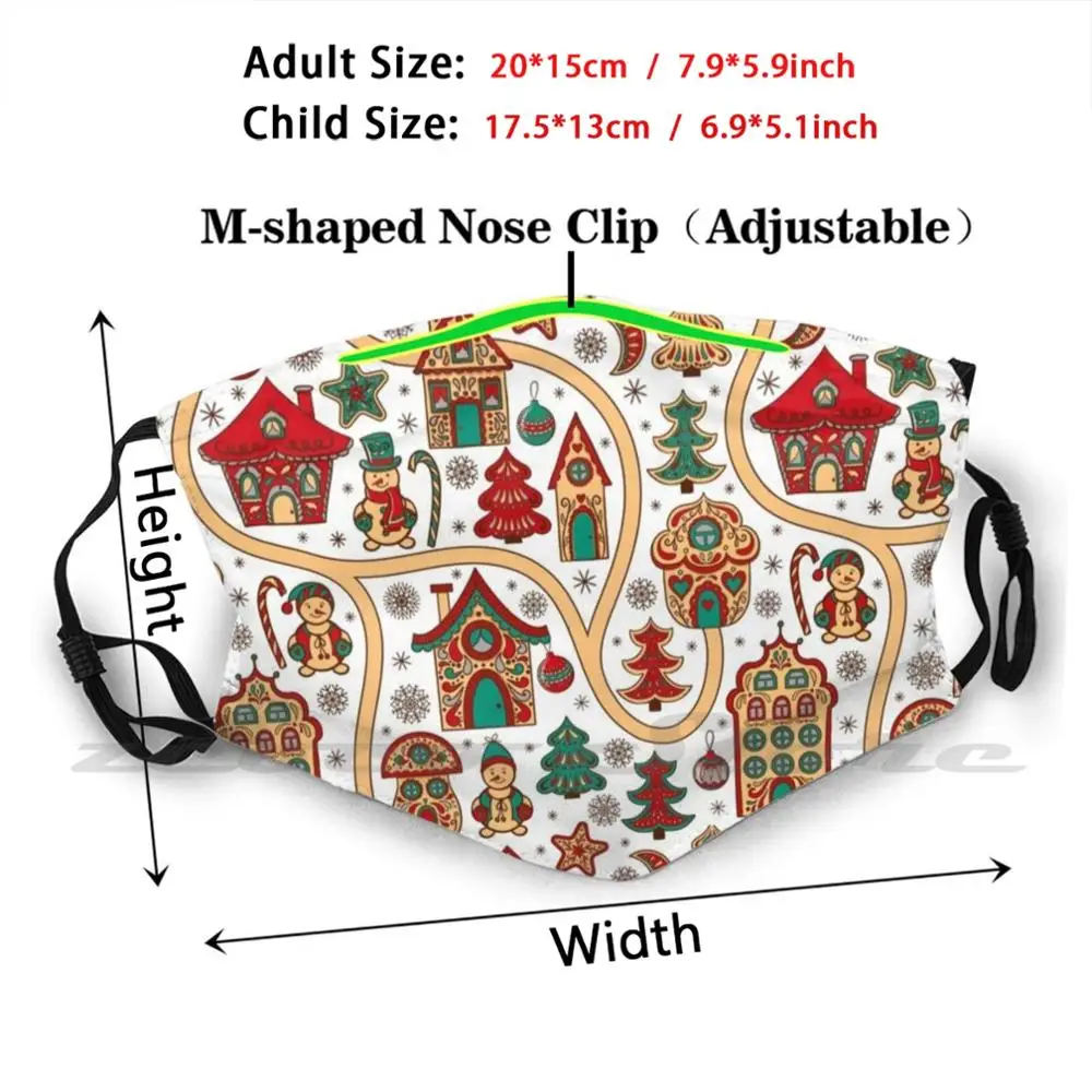 Christmas Gingerbread Pattern Mask DIY Washable Filter Pm2.5 Mouth Trending Christmas Gingerbread Pattern Holiday Winter Candy