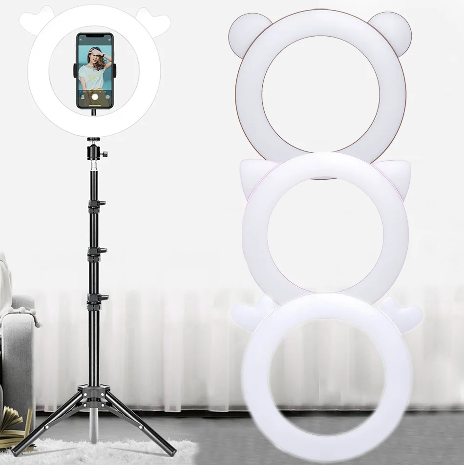 ใหม่น่ารักLEDแหวนไฟแฟลชขาตั้งกล้องMount HolderสำหรับVlogสดสตรีมมิ่งวิดีโอบล็อกเกอร์