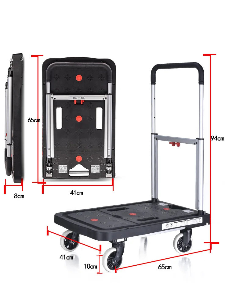 

Small Cart Folding Portable Pallet Truck Flatbed Truck Push Truck Trolley Aluminum Alloy Pull Cargo Trailer Silent