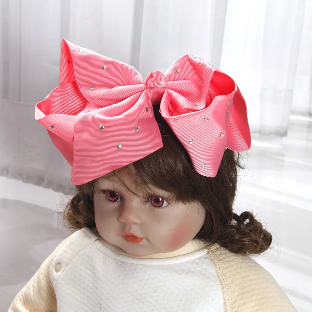 8 Zoll Große Haarschleifen für Babymädchen und Kinder, Weiche Schleifen mit Strass-Knoten, Haarbänder, Baby-Haaraccessoires, Kinder-Kopfschmuck – Detail 7