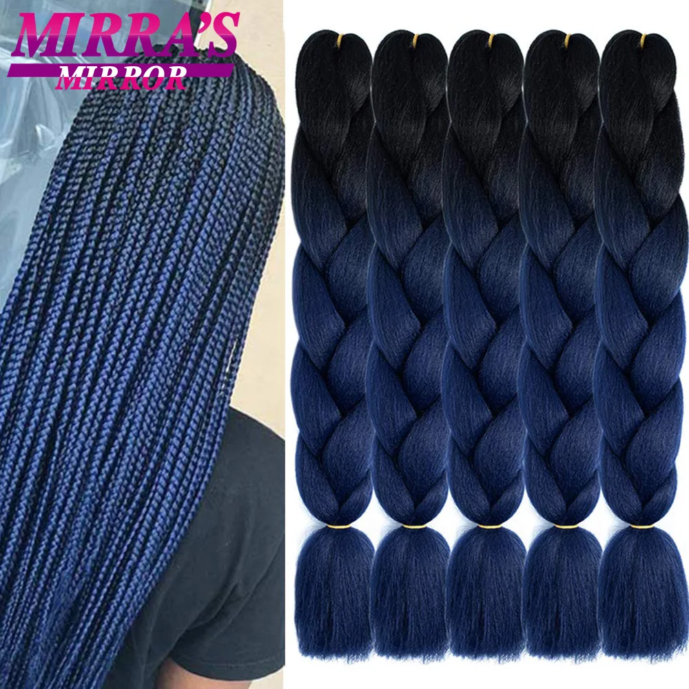 Espelho de Mirra-extensões de cabelo trança jumbo, cabelo ombre para tranças, textura yaki, fibra sintética, cabelo falso, 5pcs caixa, 24"