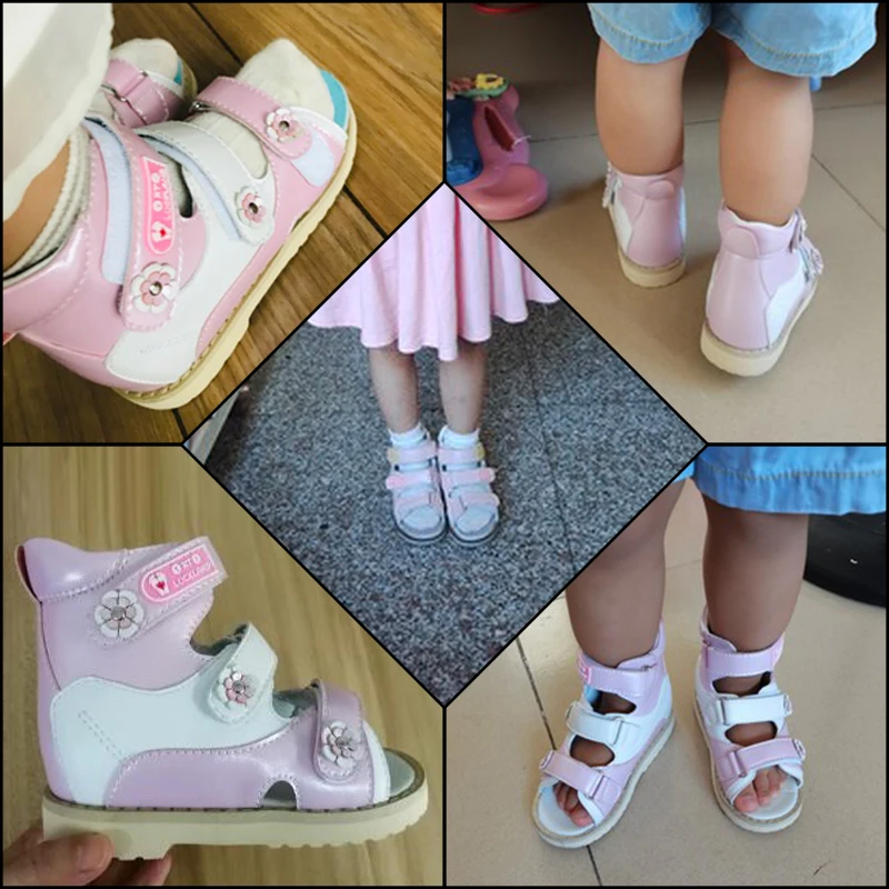 Ortoluckland Baby Girls Sandals Children's Orthopedic Shoes  For Kid Princess Toddler Flower Leather Footwear