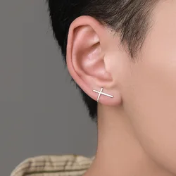 Teens Punk Minimalist Geometric Cross Climber Earrings for Men Women's Unusual Cool Stuff Studs Male earring