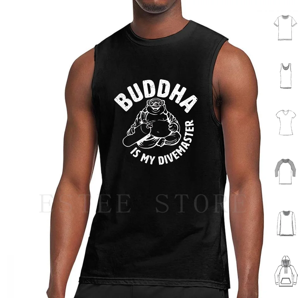 Buddha Is My Divemaster-Light Print On Dark Tank Tops Vest Sleeveless Buddha Divemaster Smiling