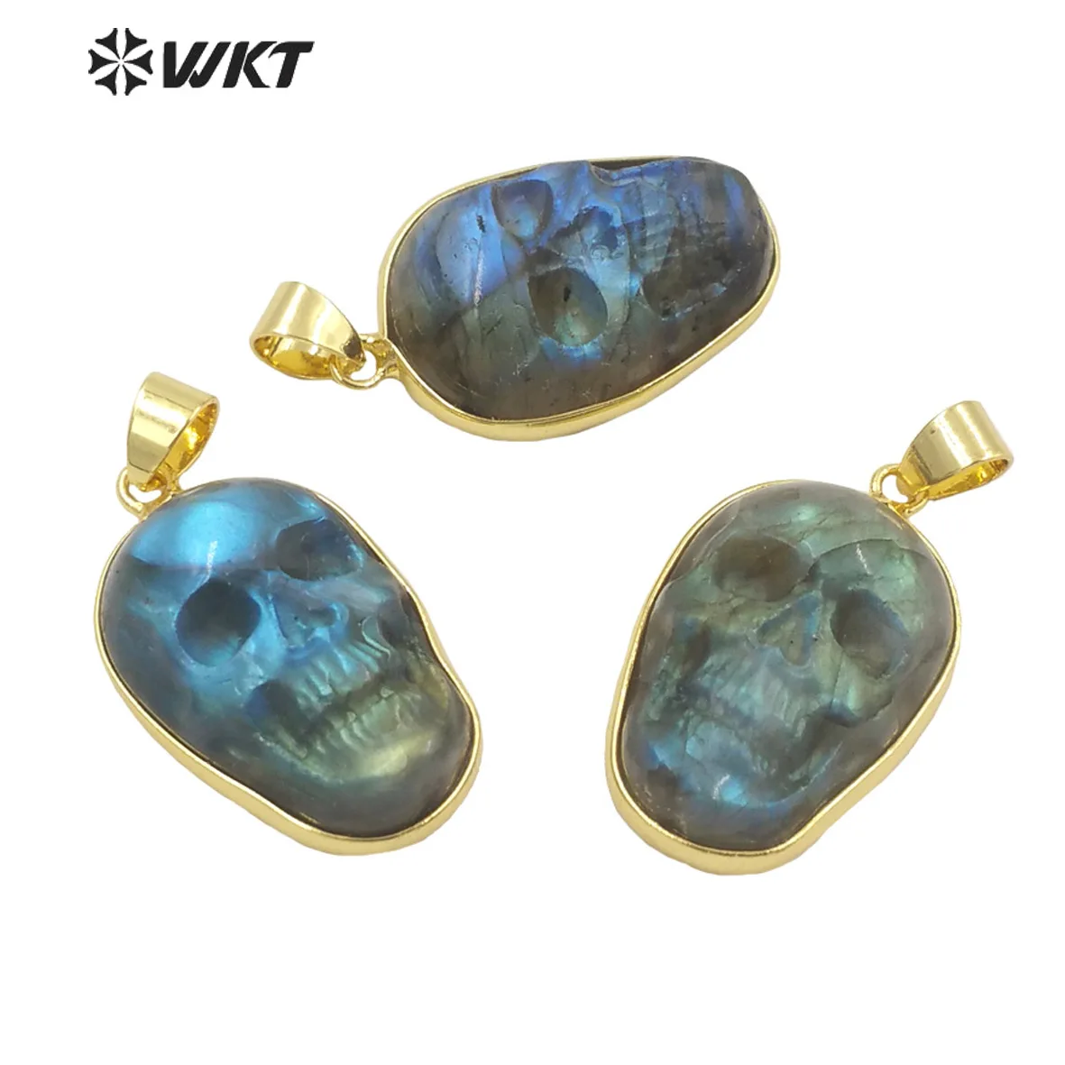 WT-P1749   Procurement Fashion Skull Shaped Natural Stone Pendant Gold Necklace For Halloween Accessory Gifts