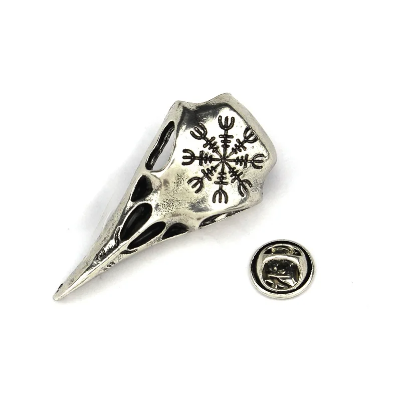Fashion Jewelry Norse Viking Helm Of Awe Raven Skull Brooch Lapel Pin Men Garnish Broche Calavera Vintage Adornment For Women