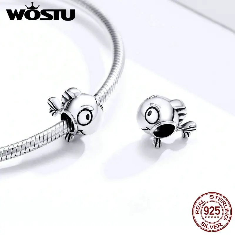 Fish Beads WOSTU 100% 925 Sterling Silver Fish Charms Tropical Clownfish fit Women Charm Bracelets Silver 925 Jewelry FIC1477