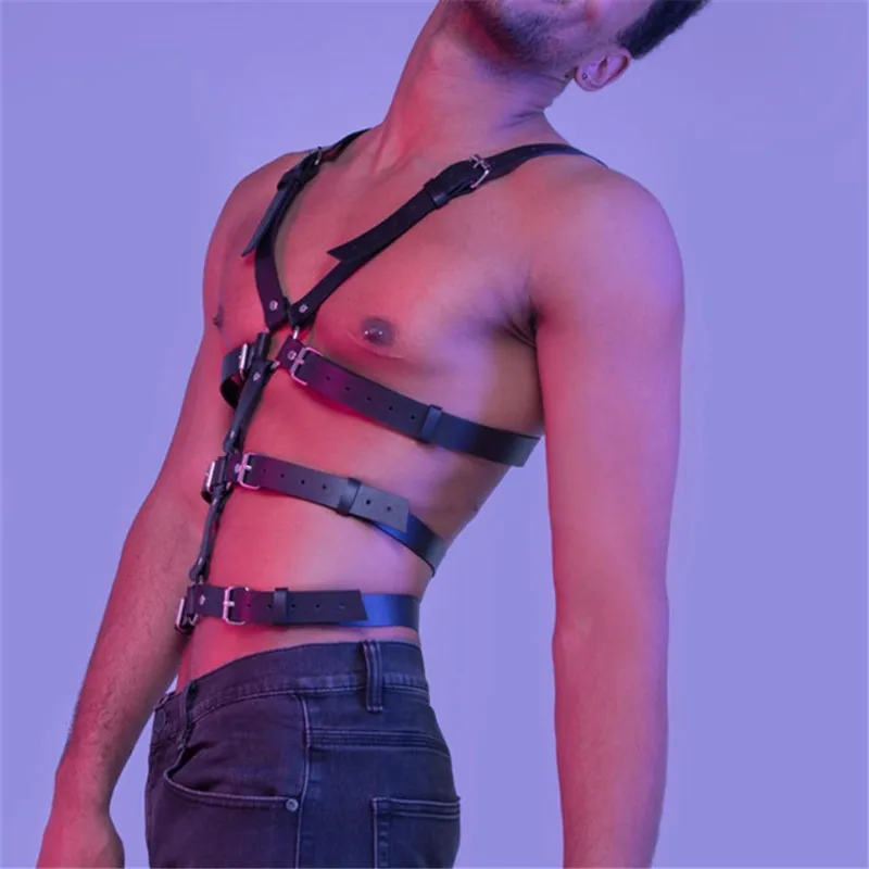 Leather Full Body Harness Men BDSM Bondage Clothes Male Shoulder Chest Harness Belts Fetish Gay Exotic Tops for Punk Rave Party