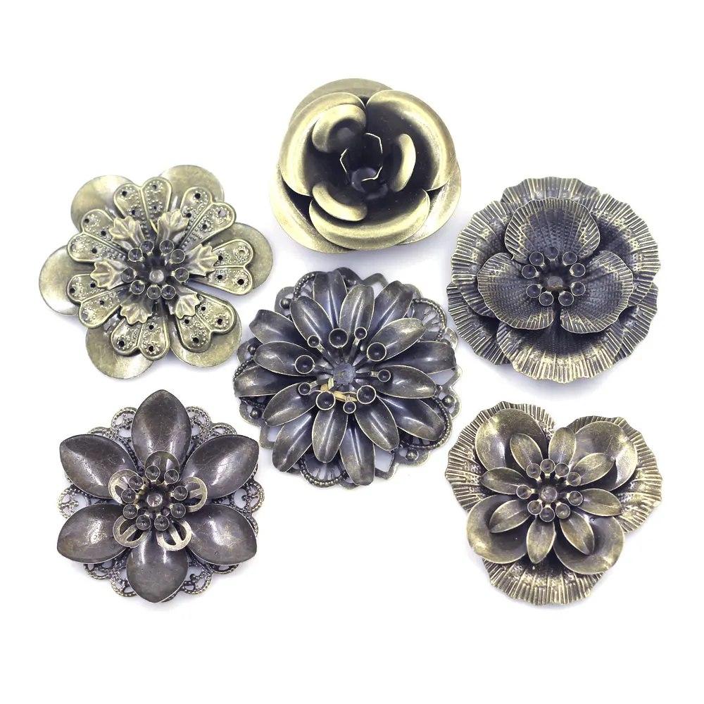 6Pcs Filigree Assemble Combination Flower Wraps Alloy For Embellishments Scrapbooking Crafts Jewelry DIY Accessories