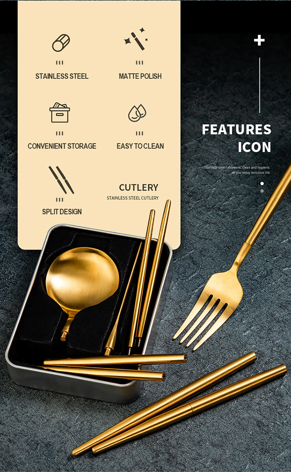 4pcs Portable Cutlery Set Removable Stainless Steel Camping Tableware Chopstick Fork Knife Spoon Folding Set Dinnerware With Box