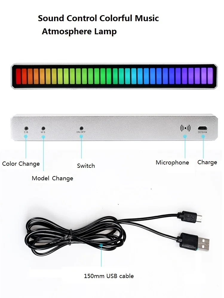 RGB USB Energy Saving Lamp Voice-activated Pickup Rhythm Light Car Home Ambient Lamp Music Atmosphere Lights