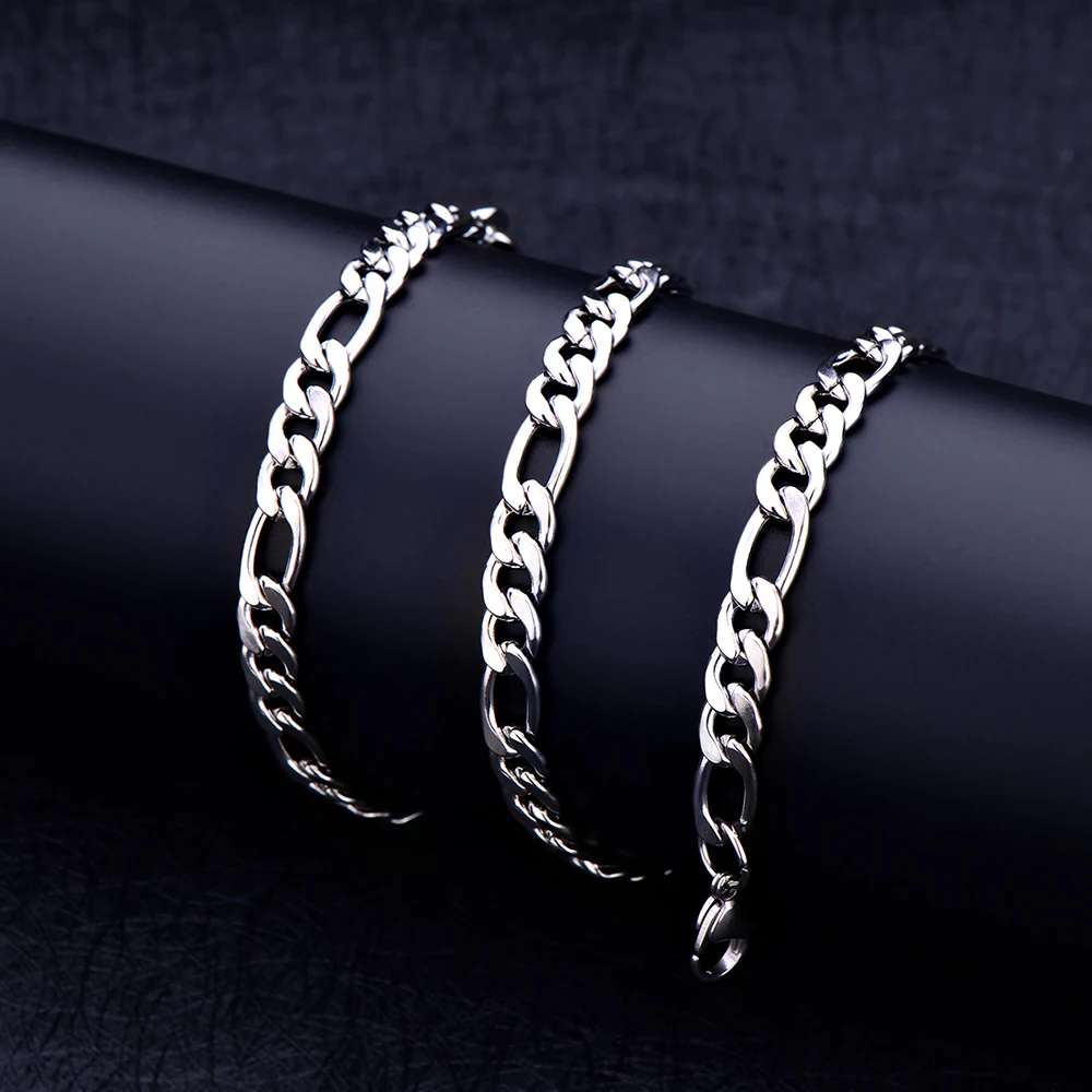 Stainless Steel Jewelry Set 8MM Figaro Chain Necklace & Bracelet for Men Fashion Cool Party Gifts drop shipping Low Price