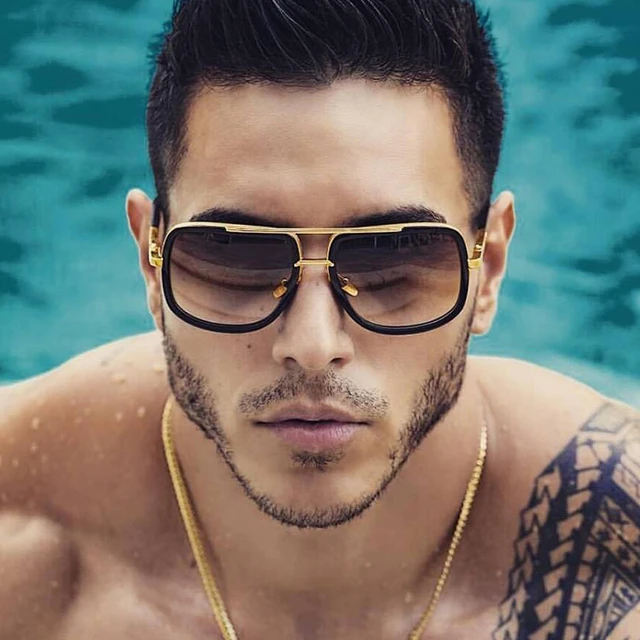 Gafas de sol con marco grande para hombre y mujer lentes de sol cuadradas de metal a la moda estilo retro y vintage de alta calidad novedad AliExpress