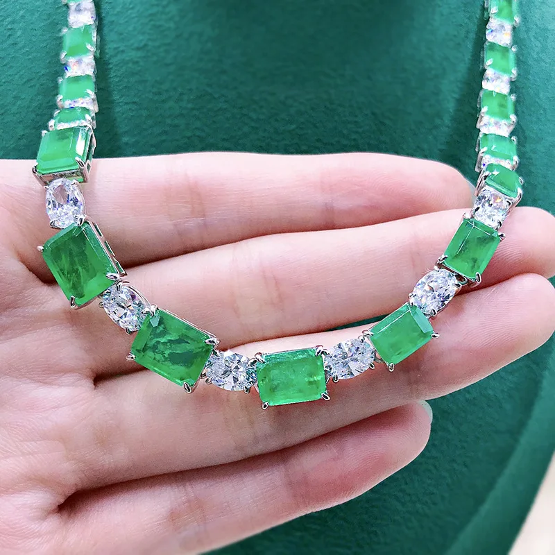 Vintage Emerald Diamond Necklace 100% Real 925 Sterling Silver chorker Pendant Necklaces for Women Bridal Party Wedding jewelry