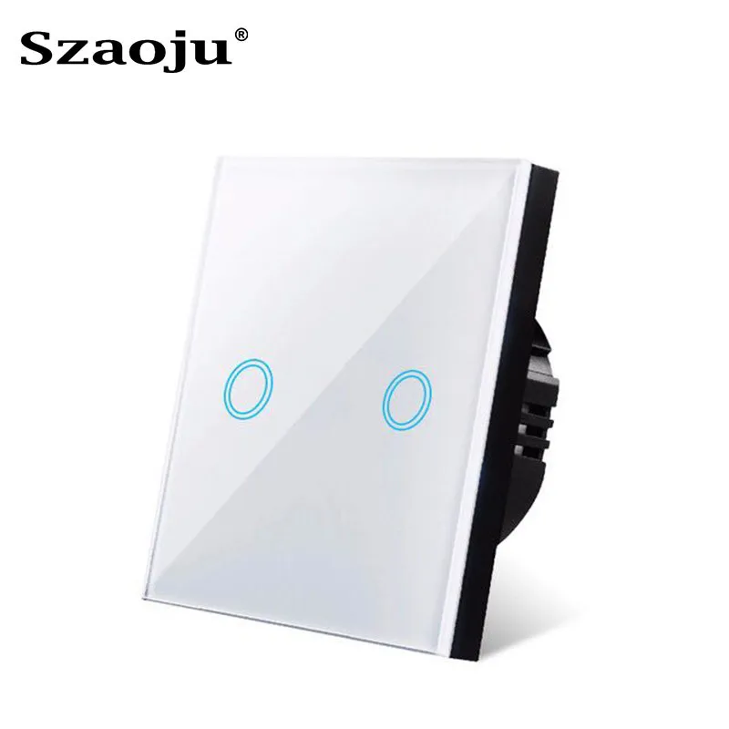 Szaoju ue interruptor de toque sem neutro led painel de vidro cristal lâmpada parede interruptor de luz sensor interruptores 1/2/3 gang AC100-240V led