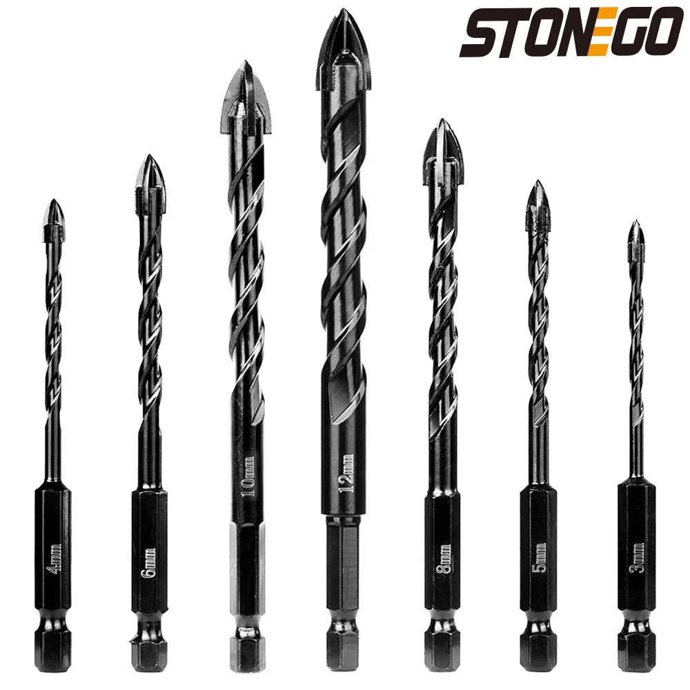 

STONEGO 7PCS/10PCS Hard Alloy Cross Hex Tile Bits Hole Opener Suitable For Wood Glass Porcelain Tile Concrete