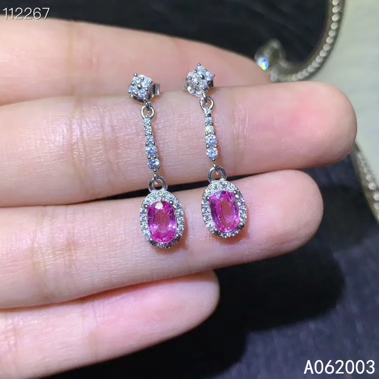 

KJJEAXCMY Fine Jewelry 925 sterling silver inlaid natural pink sapphire female earrings Ear studs luxury support detection