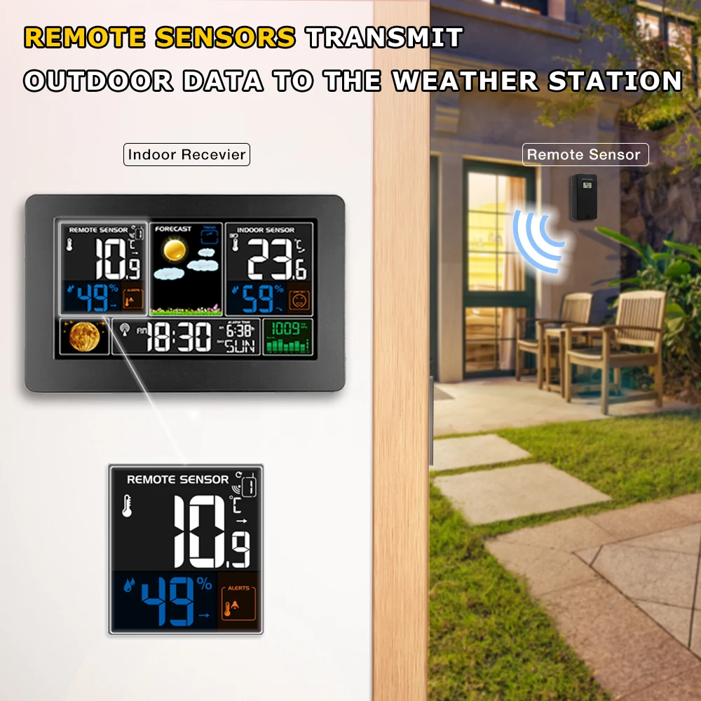 FanJu-Termômetro Digital com Sensor Sem Fio, Estação Meteorológica, Higrômetro, Barômetro, Eletrônico 3, Tela Grande, Relógio de parede, Casa
