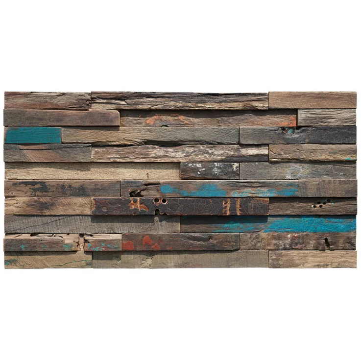 6 PCS Painted Ancient Boat Wood Mosaic Backsplash 3D Wooden Pattern Panel Wooden Wall Tile DQ069