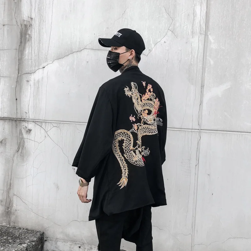 

2020 Fashion Spring Summer Black Color Coat Japanese Kimono Cardigan Kimono Female Haori For Woman Man Loose Thin Outer Garment